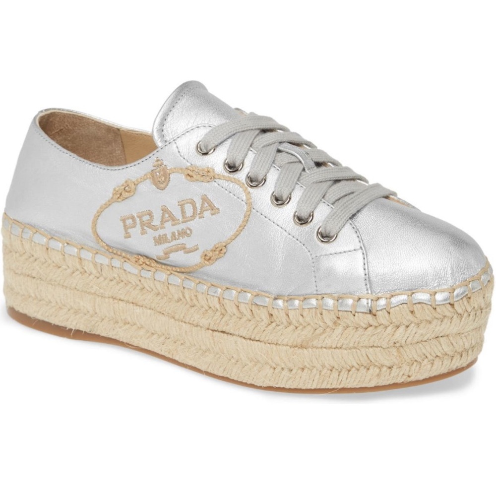 Prada espadrille platform sneakers sandal shoes silver